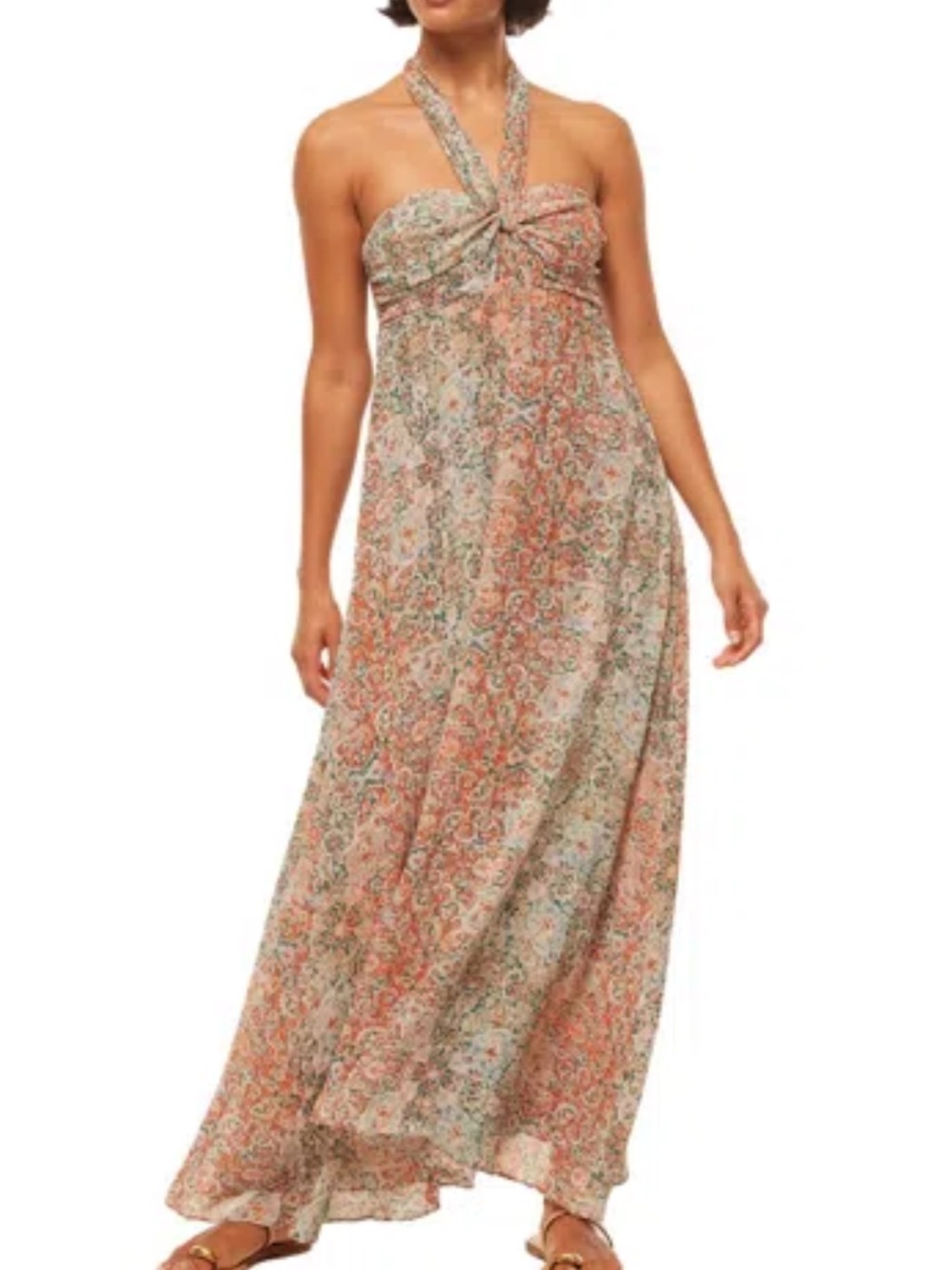 Misa size medium strapless maxi dress green orange emine halter nwt
